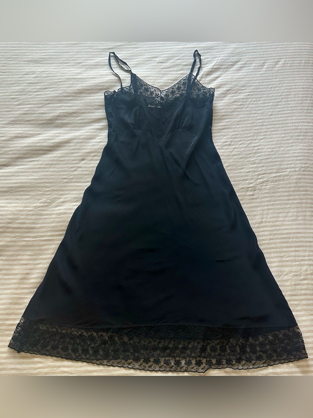vintage miss coquette black nylon slip /  sz small